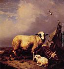 Eugene Verboeckhoven Wall Art - Guarding the Lamb